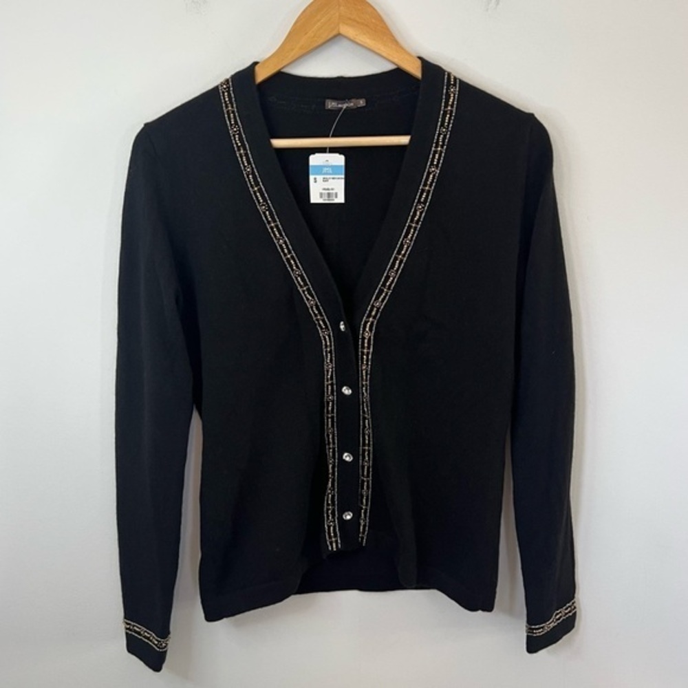 J McLaughlin Cardigan Sweater Small Women’s Black Wool Angora Beaded Knit NWT